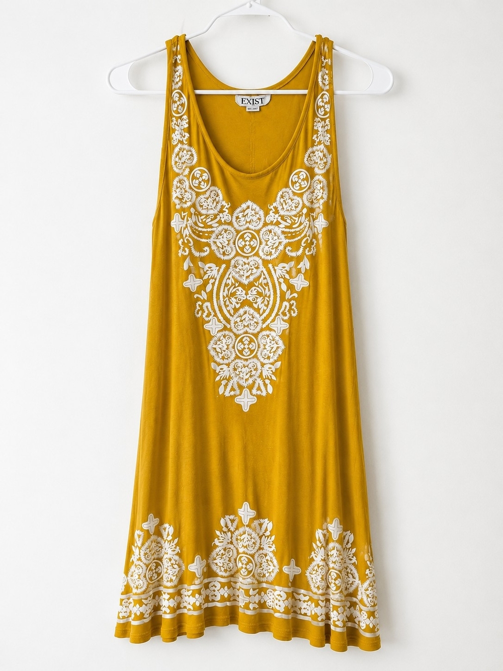 Exist mustard tank with white embroidered motif